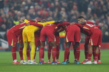 Liverpool takımı UEFA Şampiyonlar Ligi, Lig Sahne Maçı 'nda Liverpool, Bayer 04 Leverkusen' e karşı Anfield, Liverpool, Birleşik Krallık 'ta 5 Kasım 2024' te bir araya geldi.