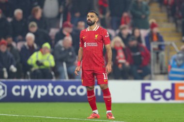 Liverpool 'dan Muhammed Salah, UEFA Şampiyonlar Ligi, Lig Sahne Maçı' nda Liverpool 'a karşı Bayer 04 Leverkusen, Anfield, Liverpool' da, 5 Kasım 2024