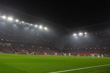 UEFA Şampiyonlar Ligi Ligi, Lig Stage maçı sırasında Anfield, Liverpool, Liverpool, 5 Kasım 2024 'te Bayer 04 Leverkusen' e karşı.