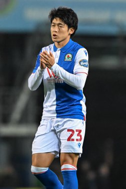 Yuki Ohashi of Blackburn Rovers applauds fan ahead of the Sky Bet Championship match Blackburn Rovers vs Stoke City at Ewood Park, Blackburn, United Kingdom, 6th November 2024 clipart