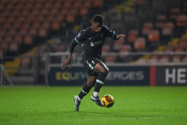 Keyrol Figueroa of Liverpool makes a break with the ball  during the Bristol Street Motors Trophy match Blackpool vs Liverpool U21 at Bloomfield Road, Blackpool, United Kingdom, 6th November 2024 clipart