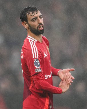 Manchester United 'ın Manchester United - Leicester City maçında Bruno Fernandes, Old Trafford, Manchester, İngiltere, 10 Kasım 2024