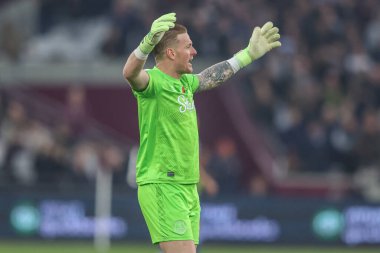 Everton 'dan Jordan Pickford, 9 Kasım 2024' te Londra Stadyumu 'nda oynanan Premier League maçı sırasında tepki gösterdi.
