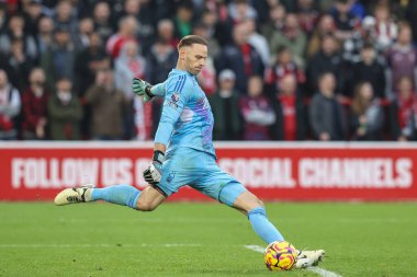Nottingham Ormanı 'ndan Matz Sels Premier League maçı sırasında Nottingham Forest, Newcastle United' a karşı City Ground, Nottingham, İngiltere 'de 10 Kasım 2024' te gol attı.