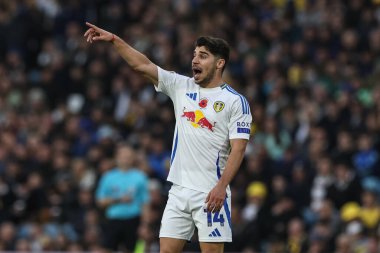 Leeds United 'dan Manor Solomon takımına 9 Kasım 2024' te Leeds Road, Leeds, İngiltere 'de oynanan Leeds United-Queens Park Rangers maçında talimat veriyor.