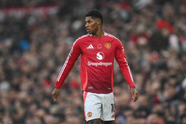 Manchester United ile Leicester City arasındaki Premier League maçı sırasında Manchester United 'dan Marcus Rashford, Manchester, İngiltere, 10 Kasım 2024