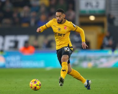 Wolverhampton Wanderers 'dan Matheus Cunha, 9 Kasım 2024 tarihinde Wolverhampton, Wolverhampton, İngiltere' de oynanan Premier League maçında, Southampton 'a karşı Wolverhampton maçında pas attı.