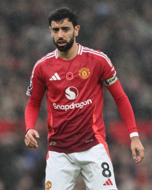 Manchester United 'ın Manchester United - Leicester City maçında Bruno Fernandes, Old Trafford, Manchester, İngiltere, 10 Kasım 2024