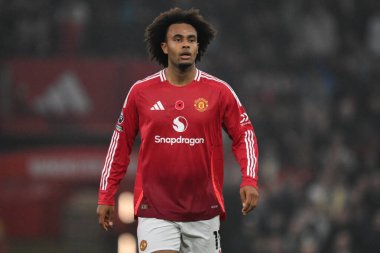 Manchester United ile Leicester City arasındaki Premier League maçı sırasında Manchester United 'dan Joshua Zirkzee 10 Kasım 2024' te Old Trafford, Manchester, İngiltere 'de karşı karşıya geldi.