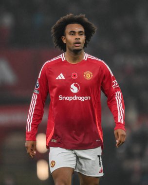 Manchester United ile Leicester City arasındaki Premier League maçı sırasında Manchester United 'dan Joshua Zirkzee 10 Kasım 2024' te Old Trafford, Manchester, İngiltere 'de karşı karşıya geldi.