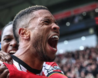 Sheffield United takımından Tyrese Campbell, 10 Kasım 2024 tarihinde Sheffield Lane, Sheffield, İngiltere 'de oynanan ve Sheffield United ile oynanan maçta 1-0 yenilen golünü kutluyor.