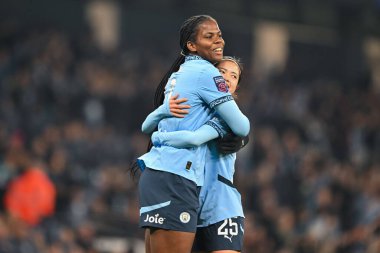 Khadija Shaw of Manchester City Women celebrates her goal to make it 2-0 Manchester City during the Barclays Women's Super League match Manchester City Women vs Tottenham Hotspurs Women at Etihad Stadium, Manchester, United Kingdom, 8th November 2024 clipart