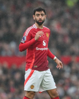 Manchester United 'ın Manchester United - Leicester City maçında Bruno Fernandes, Old Trafford, Manchester, İngiltere, 10 Kasım 2024