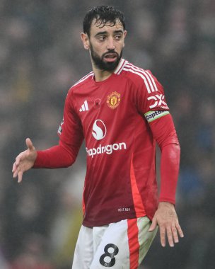 Manchester United 'ın Manchester United - Leicester City maçında Bruno Fernandes, Old Trafford, Manchester, İngiltere, 10 Kasım 2024