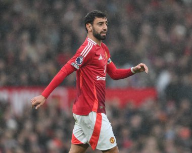 Manchester United 'ın Manchester United - Leicester City maçında Bruno Fernandes, Old Trafford, Manchester, İngiltere, 10 Kasım 2024