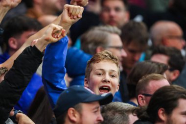 Ipswich Town taraftarları Premier Lig maçı sırasında Tottenham Hotspur 'un Ipswich Town' a karşı Tottenham Hotspur Stadyumu 'nda 10 Kasım 2024' te kutladılar.