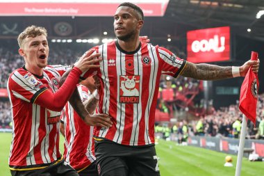 Sheffield United takımından Tyrese Campbell, 10 Kasım 2024 tarihinde Sheffield Lane, Sheffield, İngiltere 'de oynanan ve Sheffield United ile oynanan maçta 1-0 yenilen golünü kutluyor.