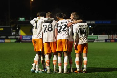 Blackpool 'dan Ryan Finnigan, Bristol Street Motors Kupası' nda 12 Kasım 2024 'te Wetherby Road, Harrogate, İngiltere' de oynanan Harrogate Town-Blackpool maçında 2-2 'lik galibiyetini kutluyor.