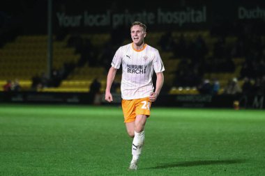Blackpool 'dan Ryan Finnigan, Bristol Street Motors Kupası' nda 12 Kasım 2024 'te Wetherby Road, Harrogate, İngiltere' de oynanan Harrogate Town-Blackpool maçında 2-2 'lik galibiyetini kutluyor.