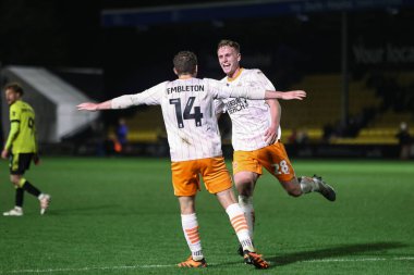 Blackpool 'dan Ryan Finnigan, Bristol Street Motors Kupası' nda 12 Kasım 2024 'te Wetherby Road, Harrogate, İngiltere' de oynanan Harrogate Town-Blackpool maçında 2-2 'lik galibiyetini kutluyor.