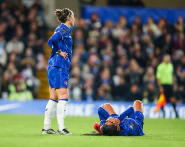 Myra Ramirez of Chelsea Women goes down with injury during the Barclays Women's Super League match Chelsea FC Women vs Manchester City Women at Stamford Bridge, London, United Kingdom, 16th November 2024 clipart