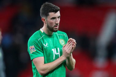 Finn Azaz of Republic of Ireland applauds the fan after losing 5-0 during the UEFA Nations League, League B - Group 2 match England vs Republic of Ireland at Wembley Stadium, London, United Kingdom, 17th November 2024 clipart