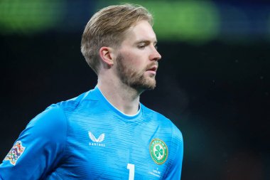 UEFA Uluslar Ligi, B Grubu 2. Maçı sırasında İrlanda 'nın Wembley Stadyumu' nda oynanan karşılaşma sırasında İrlanda Cumhuriyeti 'nden Caoimhin Kelleher, 17 Kasım 2024