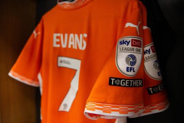 The home shirt of Lee Evans of Blackpool during the Sky Bet League 1 match Blackpool vs Northampton Town at Bloomfield Road, Blackpool, United Kingdom, 16th November 2024 clipart