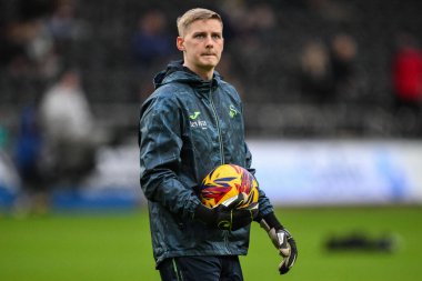 Swansea City 'den Nathan Broome 24 Kasım 2024' te Swansea.com Stadyumu 'nda oynanan Sky Bet Şampiyonası öncesi ısınma maçında Swansea City, Leeds United' a karşı.