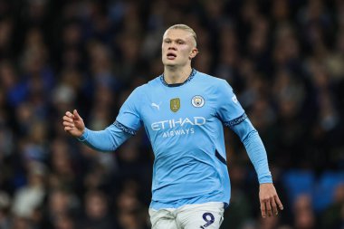 Manchester City 'nin Tottenham Hotspur' a karşı oynadığı Premier League maçında Manchester City 'den Erling Haaland, Etihad Stadyumu, Manchester, İngiltere, 23 Kasım 2024