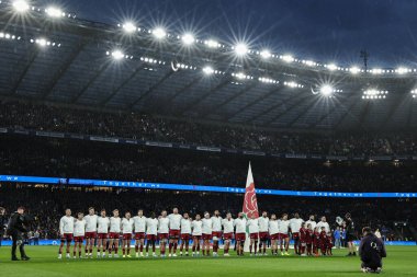 İngiltere, 24 Kasım 2024 'te Twickenham, İngiltere' nin Allianz Stadyumu 'nda oynanan Güz Ulusları Serisi maçında milli marşı söyler.