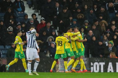 Norwich City 'den Emiliano Marcondes, 23 Kasım 2024' te İngiltere 'nin Hawthorns kentinde oynanan West Bromwich Albion Norwich City maçında 1-1 kazanma hedefini kutluyor.