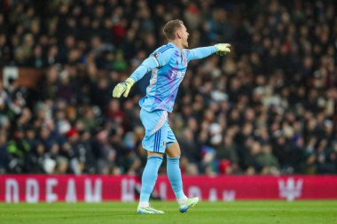 Fulham 'dan Bernd Leno Premier Lig maçında takım talimatlarını veriyor. Fulham, Wolverhampton Wanderers' a karşı. Craven Cottage, Londra, 23 Kasım 2024.