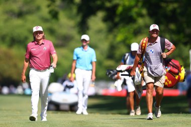 Cameron Smith of Australia (left) looks on during the Final Round of the BMW Australian PGA Championship at Royal Queensland Golf Club, Brisbane, Australia, 24th November 2024 clipart