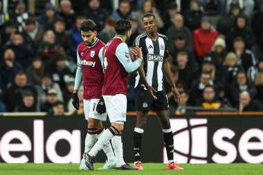 Carlos Soler of West Ham United and Alexander Isak of Newcastle United speak during the Premier League match Newcastle United vs West Ham United at St. James's Park, Newcastle, United Kingdom, 25th November 2024 clipart