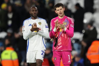 Josuha Guilavogui of Leeds United and Illan Meslier of Leeds United applaud the fans after the game during the Sky Bet Championship match Leeds United vs Luton Town at Elland Road, Leeds, United Kingdom, 27th November 2024 clipart