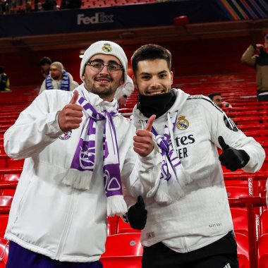 Real Madrid taraftarları Liverpool 'a UEFA Şampiyonlar Ligi, Lig Faz MD5 Liverpool Real Madrid maçından önce 27 Kasım 2024' te Anfield, Liverpool, İngiltere 'ye geldiler.