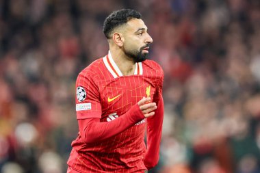 Liverpool 'dan Muhammed Salah, UEFA Şampiyonlar Ligi, Lig Faz MD5 Liverpool Real Madrid Anfield, Liverpool, Birleşik Krallık' ta 27 Kasım 2024 'te eylemde.