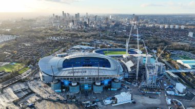 Etihad Stadyumu 'nun ve Manchester şehrinin UEFA Şampiyonlar Ligi maçı sırasında Manchester City ile Feyenoord' un Etihad Stadyumu 'nda karşılaşması, 26 Kasım 2024
