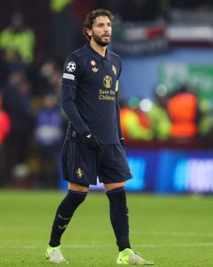 UEFA Şampiyonlar Ligi 'nde Manuel Locatelli, Lig Faz MD5 maçı Aston Villa Juventus' a karşı Villa Park, Birmingham, Birleşik Krallık, 27 Kasım 2024