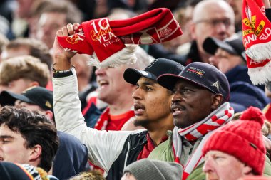 Liverpool fans celebrate the goal to make it 1-0 during the UEFA Champions League, League Phase MD5 Liverpool v Real Madrid at Anfield, Liverpool, United Kingdom, 27th November 2024 clipart