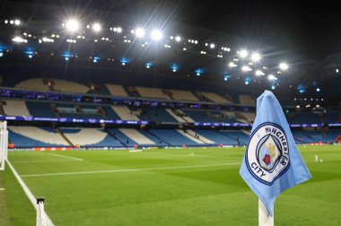 A Manchester City Corner flag during the UEFA Champions League match Manchester City vs Feyenoord at Etihad Stadium, Manchester, United Kingdom, 26th November 2024 clipart