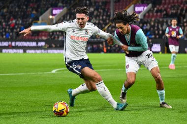 Luis Binks of Coventry City and Hannibal Mejbri of Burnley battle for the ball during the Sky Bet Championship match Burnley vs Coventry City at Turf Moor, Burnley, United Kingdom, 26th November 2024 clipart