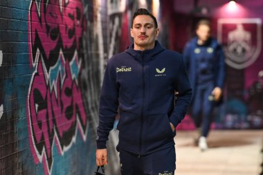 Burnley 'den Connor Roberts, Burnley ile Coventry City arasındaki Sky Bet Şampiyonası maçı öncesinde Birleşik Krallık' ın Burnley şehrinde 26 Kasım 2024 'te sahaya çıktı.