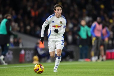 Leeds United takımından Brenden Aaronson 27 Kasım 2024 'te Leeds Road, İngiltere' de Leeds United ile Luton Town arasındaki Sky Bet Şampiyonası maçında topu aldı.
