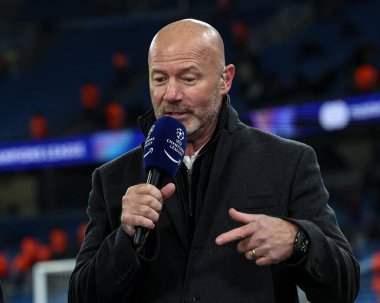 Alan Shearer during a live broadcast during the UEFA Champions League match Manchester City vs Feyenoord at Etihad Stadium, Manchester, United Kingdom, 26th November 2024 clipart