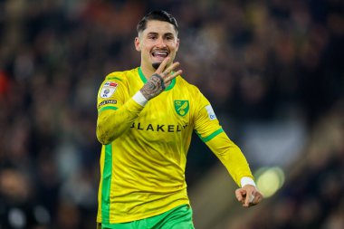 Norwich City 'den Borja Sainz, 26 Kasım 2024' te Norwich City, Norwich Road, Norwich, İngiltere 'de Plymouth Argyle' a karşı oynanan Gökyüzü İddia Şampiyonası karşılaşmasında hat-trick 'ini 4-1 yapmak için kutluyor.