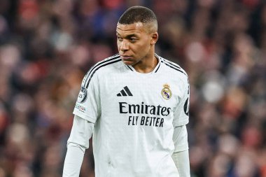 Real Madrid 'den Kylian Mbapp, UEFA Şampiyonlar Ligi, Lig Faz MD5 Liverpool Real Madrid Anfield, Liverpool, Birleşik Krallık' ta 27 Kasım 2024 'te görülüyor.