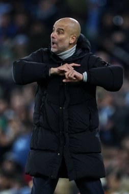 Manchester City teknik direktörü UEFA Şampiyonlar Ligi maçı sırasında Etihad Stadyumu 'nda Manchester City - Feyenoord maçında tepki gösterdi.