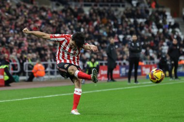 Luke O'Nien of Sunderland crosses the ball during the Sky Bet Championship match Sunderland vs West Bromwich Albion at Stadium Of Light, Sunderland, United Kingdom, 26th November 2024 clipart